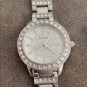 Fossil Silver Watch with Rhinestone Bezel